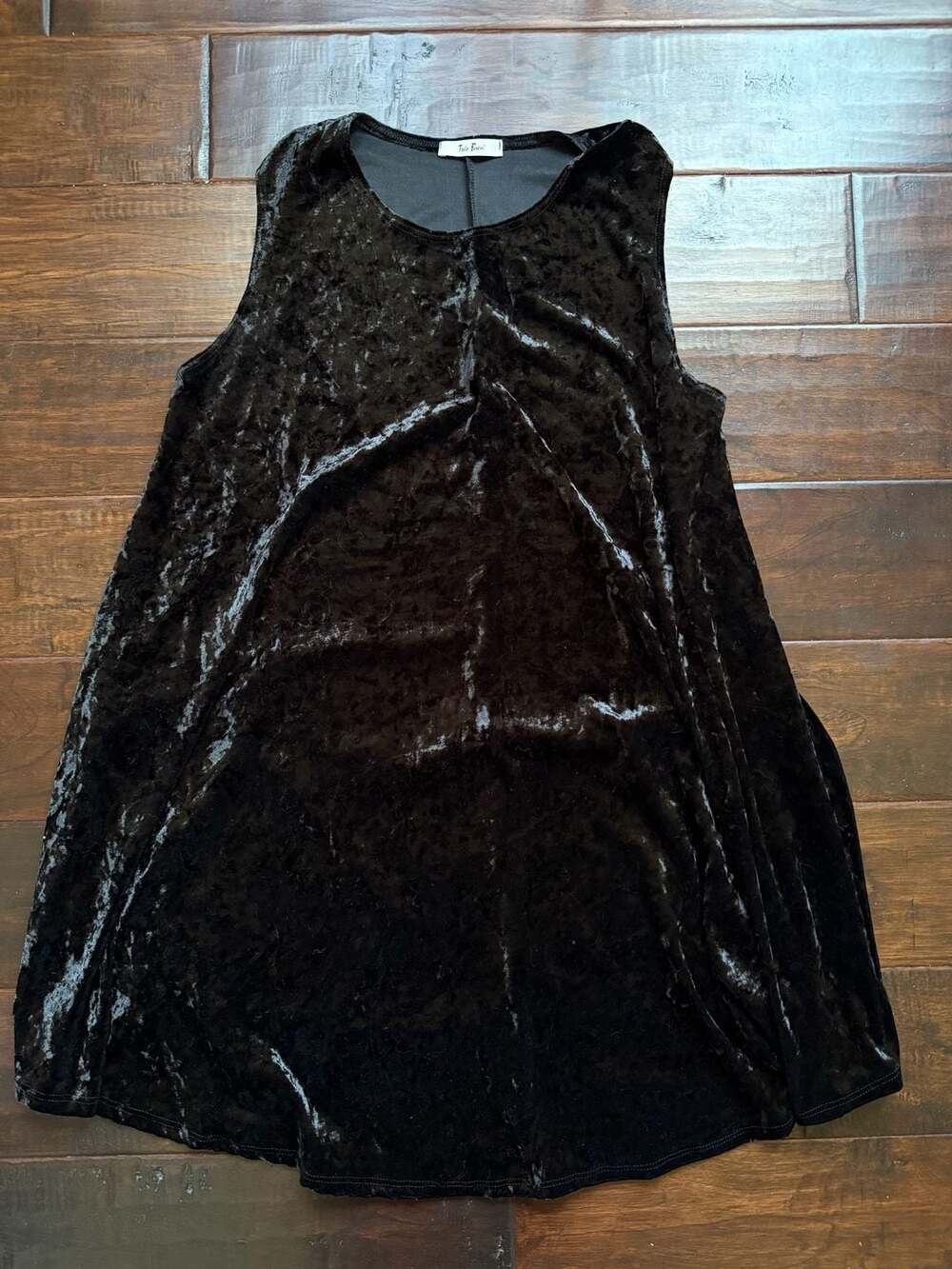 Vintage 90s Très Bien Black Crushed Velvet Sleeveless A-Line Shift Dress Small